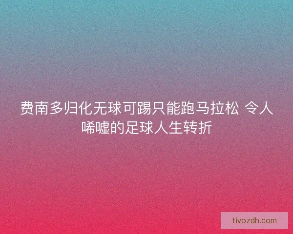 费南多归化无球可踢只能跑马拉松 令人唏嘘的足球人生转折
